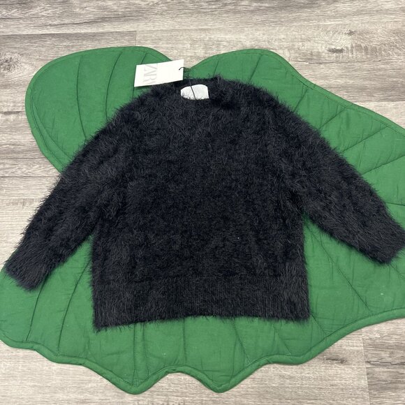 Zara Sweater Girls 6 Black Eyelash Knit Long Sleeve Pullover - Picture 1 of 5